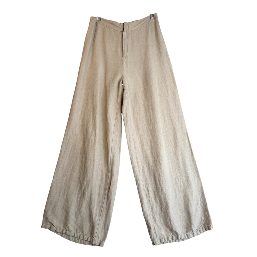 ELA Wide Leg Linen Trousers Womens 4 Beige High Rise Breathable Minimalist Pants